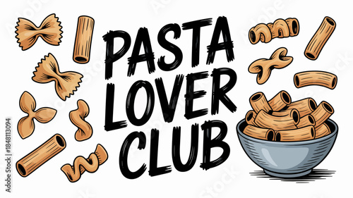 Pasta Lover Club Logo with Various Types of Pasta