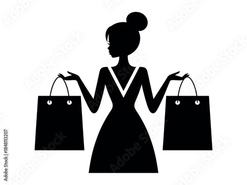 Woman Holding Two Shopping Bags Silhouette Icon for Fashion and Retail Concepts