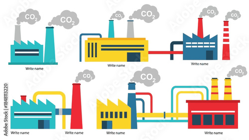 Industrial pollution with factory emissions releasing carbon dioxide into the atmosphere