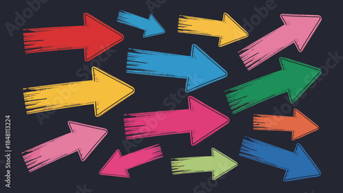Colorful Arrows Pointing in Different Directions on Dark Background