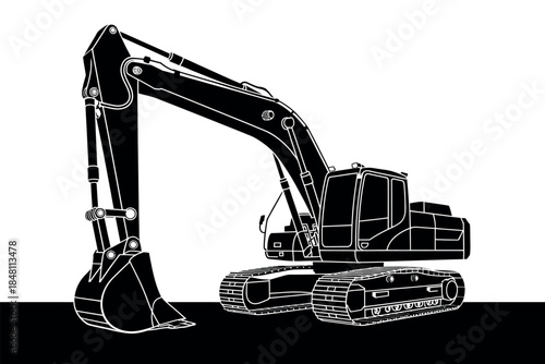 Excavator Machine Illustration in Black