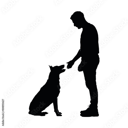 Silhouette of Man Training Dog