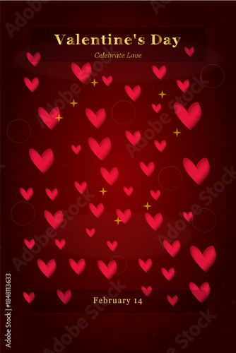 Romantic Red Gradient Background With Glowing Hearts For Valentine's Day Celebration Design