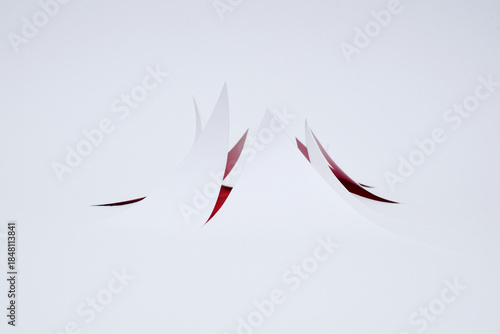 Coups de cutter sur feuille blanche et rouge derrière