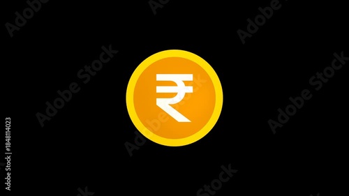 3d golden indian rupee coin rotating on transparent. loopable animation