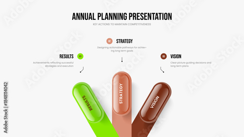 Sales Development Presentation Layout Vector Illustration. Marketing Portfolio Three Element Diagram Slide Template. Visual Review 3 Option Infographic Frame Design.