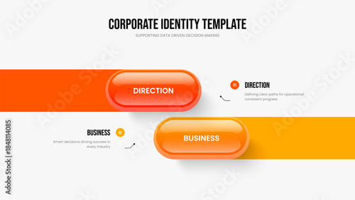 Marketing Launch Presentation Template Vector Illustration. Product Analysis Two Element Infographic Slideshow Layout. Project Insight 2 Step Diagram Frame Design.