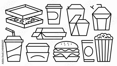 Fast Food and Takeout Containers Illustration