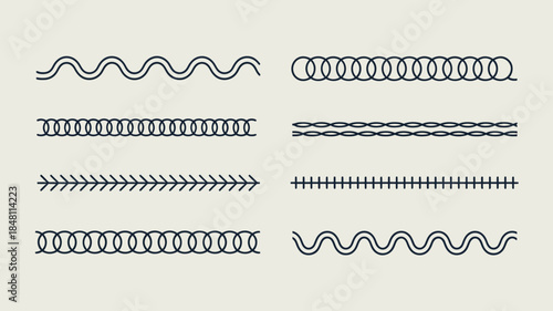 Set of 10 different divider line styles and shapes in black on a beige background for design and decoration.