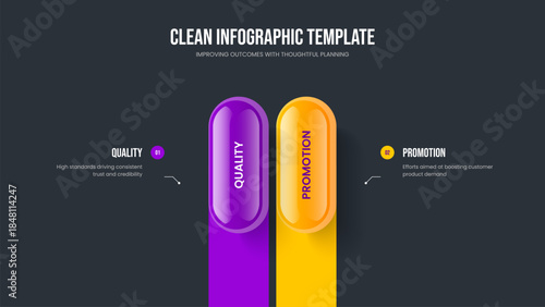 Market Launch 2 Option Diagram Frame Template. Product Portfolio Two Step Infographic Slide Layout. Corporate Planning Presentation Design Vector Illustration.