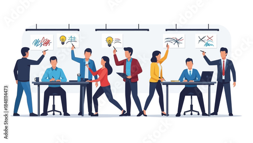 collaborative office brainstorming session with diverse professionals sharing ideas and visual