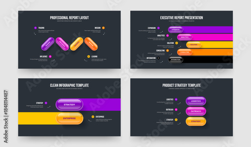 Professional Profile 4 5 2 3 Element Infographic Slideshow Design Set. Service Development Four Five Two Three Step Diagram Frame Template Vector Illustration Bundle.