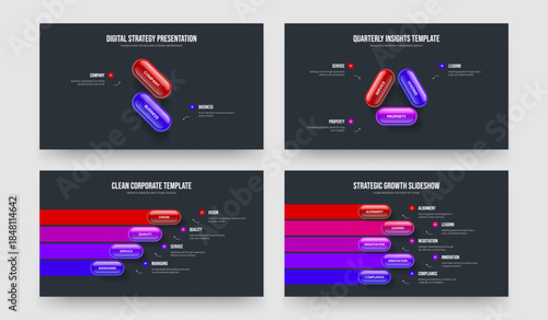 Market Proposal 2 3 4 5 Step Diagram Frame Template Set. Visual Launch Two Three Four Five Option Infographic Presentation Layout Vector Illustration Bundle.