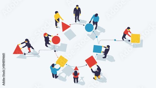 Collaborative team process diagram illustrating sequential workflow and task distribution in a