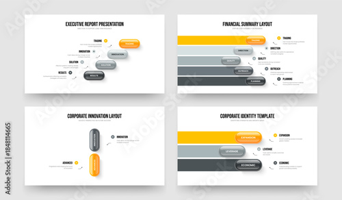 Service Forecast Four Five Two Three Element Diagram Presentation Design Vector Illustration Collection. Visual Innovation 4 5 2 3 Step Infographic Frame Template Bundle.