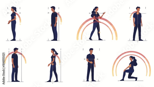 Comprehensive Illustration of Human Body Movement and Postures Demonstrating Different Actions and
