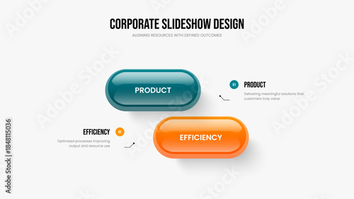 Investor Performance 2 Option Diagram Presentation Design. Advertising Review Two Element Infographic Slideshow Layout. Sales Overview Slide Template Vector Illustration.