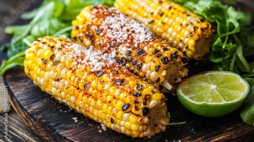 Grilled corn on the cob with a sprinkle of chili powder, lime, and a side of mixed greens. --ar 16:9 --v 6.1 Job ID: ebae68fa-a15d-4e9e-8cfc-c1c2170420cd