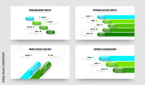 Sales Report Four Five Two Three Element Diagram Slide Layout Vector Illustration Set. Service Introduction 4 5 2 3 Step Infographic Frame Design Bundle.