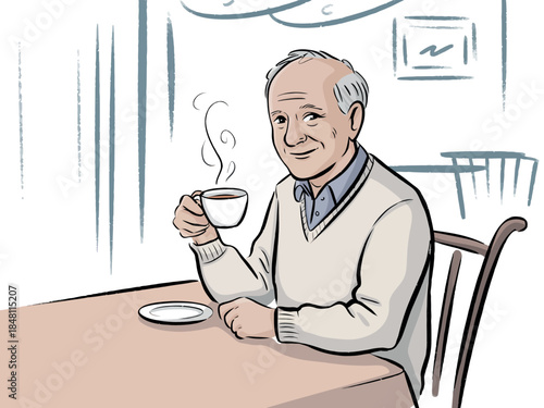 Elderly Man Enjoying Hot Coffee