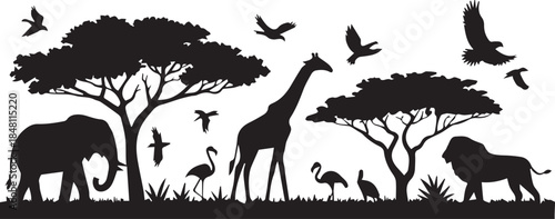 African Wildlife Silhouettes Safari Scene