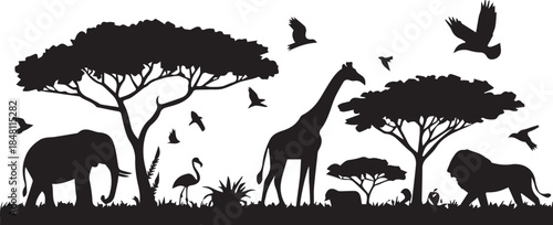 African Wildlife Silhouettes Safari Scene