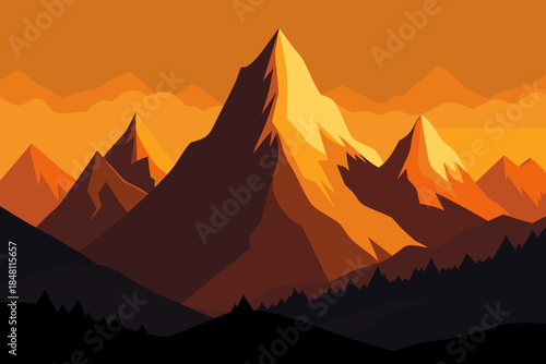 Vibrant orange mountain range at sunset