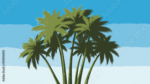 Stylized Palm Tree Illustration – Tropical Graphic with Layered Sky Bands for Nature and Relaxation Themes