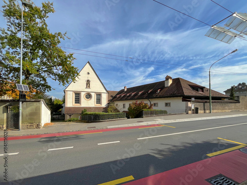 Empty street in Swiss town of Fribourg