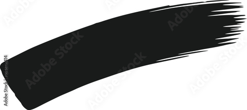 Curved Black Brushstroke Texture – Bold Paint Mark with Tapered Streaks and Dry Brush Effect for Graphic Design