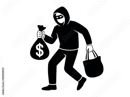 Thief stealing money bag illustration