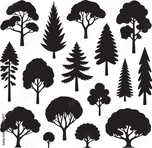 Tree Silhouettes Collection Nature Forest Illustration