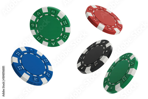 Colorful poker chips flying in the air flying chips colorful chips isolated on a transparent background