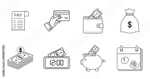 Payday icon collection. Payday icon with line model. Transparent background. Vector illustration