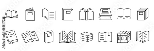 Collection of book icon sets. Book icons with line patterns. Transparent background. Vector illustration.
