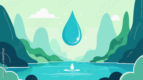 Abstract Vector Illustration of Water Droplet Representing Stewardship in Aqua and Teal