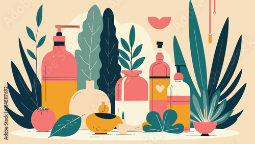 Upcycled Object Vector Illustration in Muted Natural Hues, Art Deco Inspired