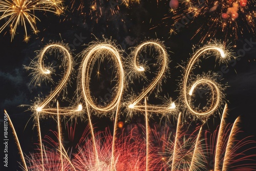Sparkling 2026: A captivating display of fireworks illuminates the night sky, with the year 2026 written in radiant light, symbolizing new beginnings and exciting prospects.