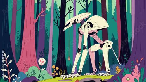 Forest Guardian Robot Protecting Ancient Trees in Fantasy-Tech Style