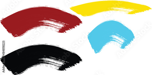 CMYK Brushstroke Cluster – Textured Paint Swatches in Cyan, Magenta, Yellow, and Black for Color Theory and Design