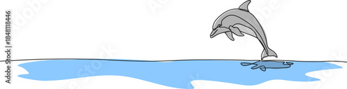 continuous line drawing of dolphin jumping out of water, line art vector illustration