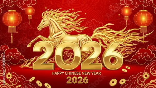 Gold Horse Running with Cherry Blossoms