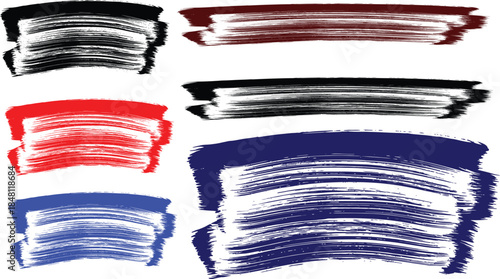 Color Swatch Brushstroke Set – Textured Horizontal Paint Streaks in Black, Red, and Blue Variants