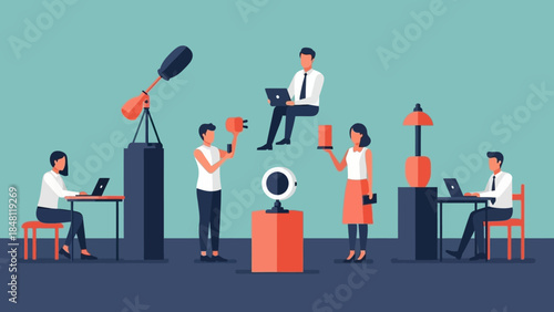 Digital content creation process with diverse multimedia tools and professionals in a