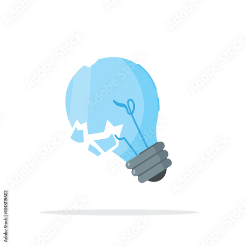 Illustration of broken and damaged light bulb in flat style, household glass waste