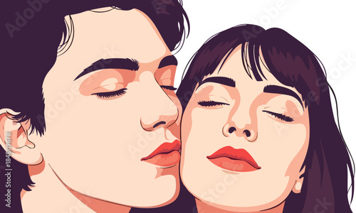 WebClose up vector portrait of a romantic couple sharing an intimate moment with eyes closed in affection