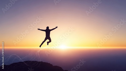 Wallpaper Mural Silhouette of person jumping at sunset with glowing lines Torontodigital.ca