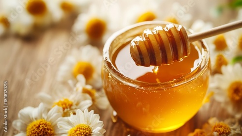 Honey is a natural sweetener produced by bees from the nectar of flowers. It is a thick, golden liquid with a distinct flavor, which can vary depending on the types of flowers the bees gather nectar f