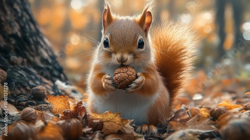 holding an acorn in its paws, its fluffy tail curling behind it. --ar 16:9 --stylize 750 --v 6.1 Job ID: b66b23c9-0697-4837-8778-64380848914a