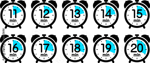 時間を示す時計のアイコン（alarm clock icon 11min/12min/13min/14min/15min/16min/17min/18min/19min/20min）
